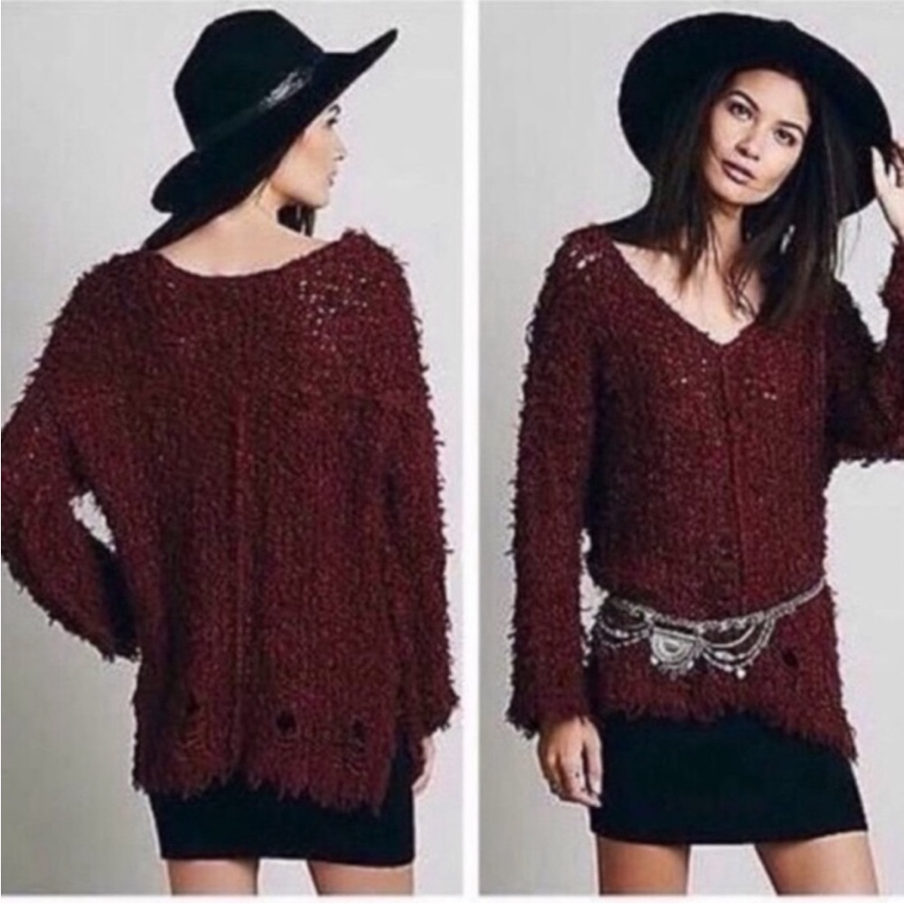 Free People Up the Ladder Knit Distressed Sweater